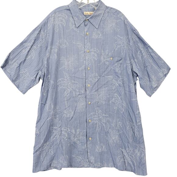 Hollis River Blue Stripe Palm Tree Short Sleeve Button Up Top Men's Size XL Tall - Picture 1 of 8